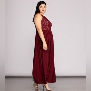 David’s Bridal - Wine Merlot Red Lace Halter Dress